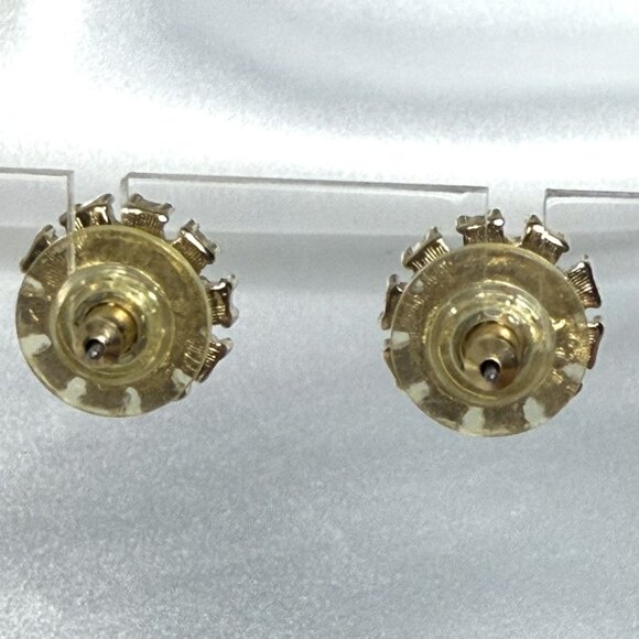 Vintage Faux Pearl & Rhinestone Gold Tone Post Earrings – Unmarked Classic Studs - Picture 2 of 6